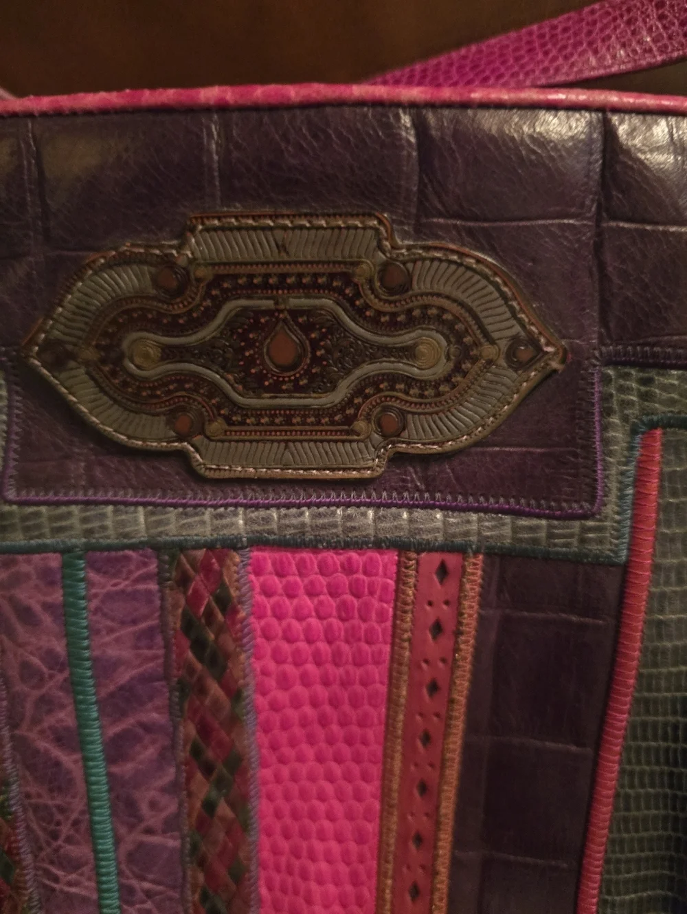 Sharif Vintage Purple & Pink Patchwork Leather Shoulder Bag